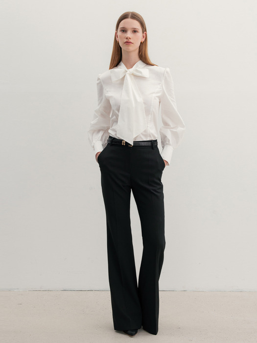 JODIE Ribbon tie cotton blouse (Light blue/Ivory)