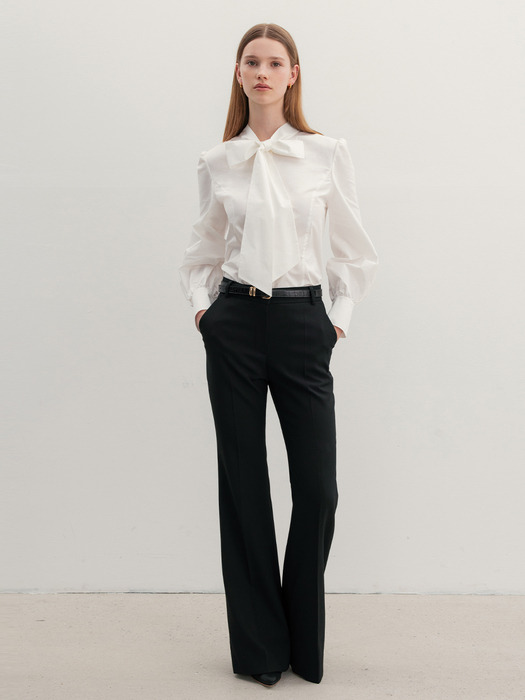 JODIE Ribbon tie cotton blouse (Ivory)