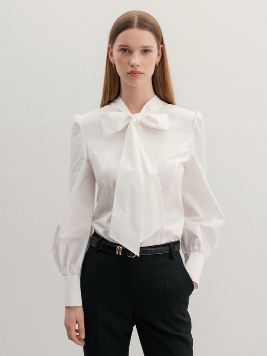 JODIE Ribbon tie cotton blouse (Ivory)