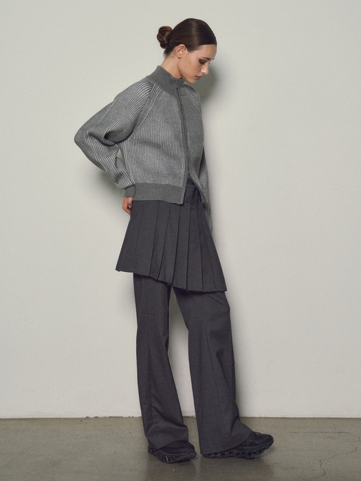 Wool Blend Layered Pleats Wrap Skirt_CTS610(Charcoal)