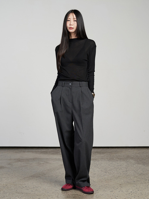 Wide Turn-Up Banding Slacks Charcoal stripe