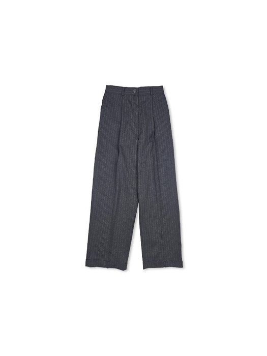 Wide Turn-Up Banding Slacks Charcoal stripe