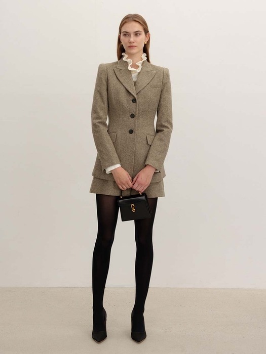 [SET]MYLAH Tailored collar wool jacket + LEO Wool shorts (Brown/Charcoal gray)