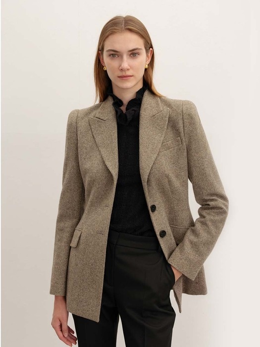 [SET]MYLAH Tailored collar wool jacket + LEO Wool shorts (Brown/Charcoal gray)