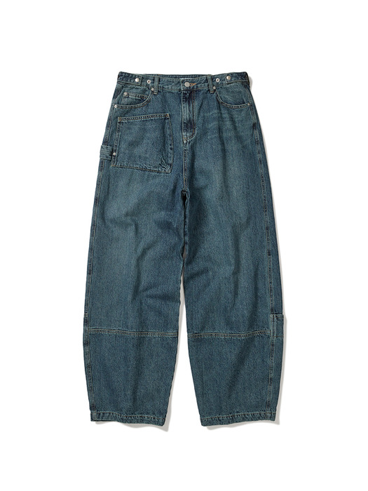 Sack denim pants / Moss blue