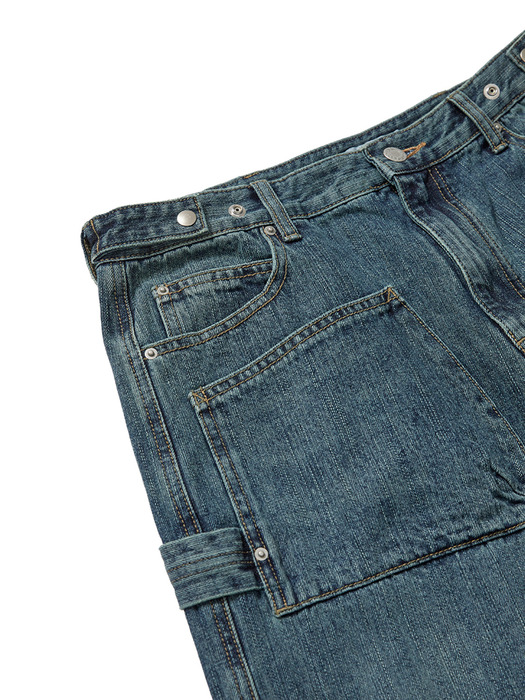 Sack denim pants / Moss blue