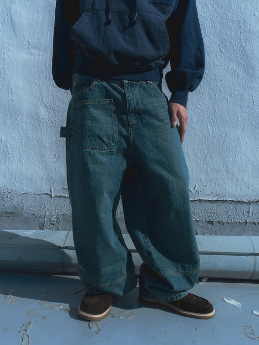 Sack denim pants / Moss blue