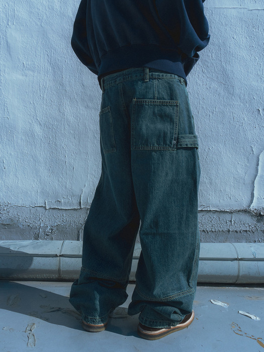 Sack denim pants / Moss blue