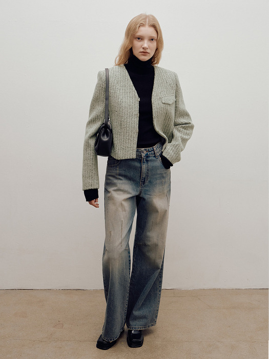 Boucle Cropped Jacket in Ivory VW4WJ031-03