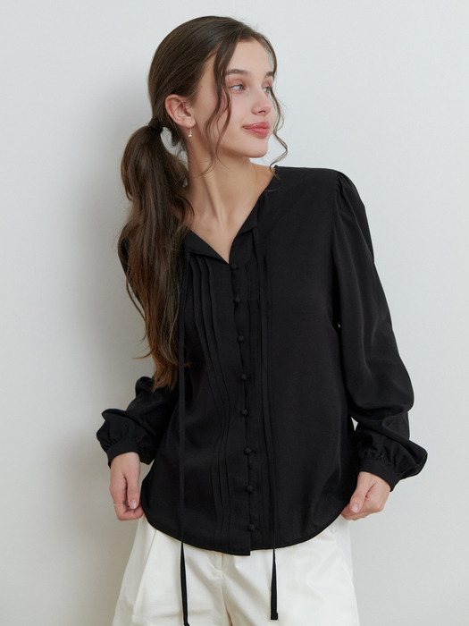 Novel ribbon blouse (black)