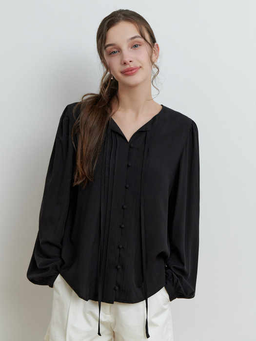 Novel ribbon blouse (black)