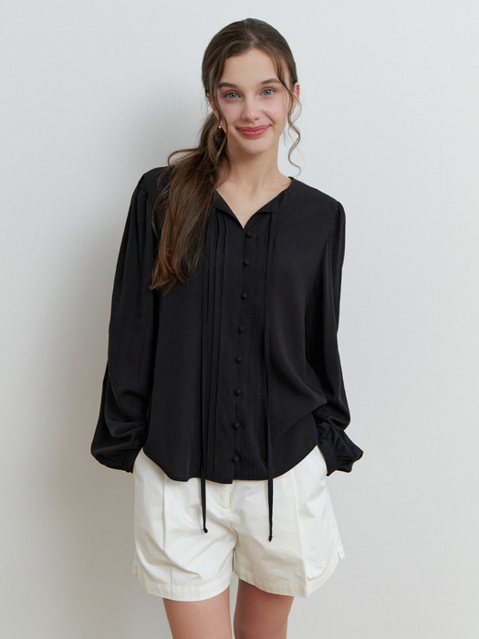 Novel ribbon blouse (black)