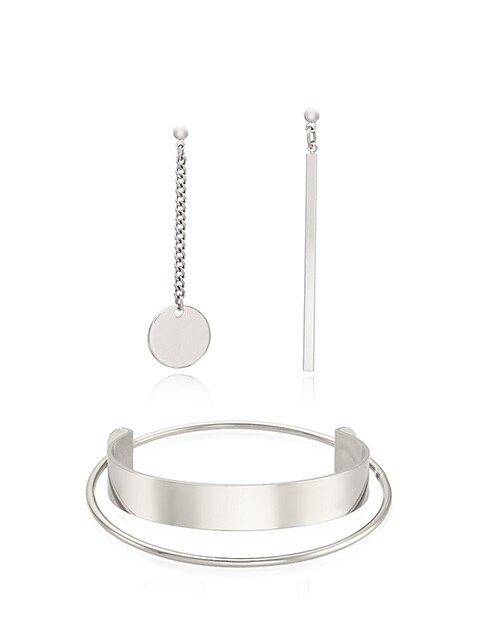 Unbalance Simple Earring + Tow Line Bangle_Silver