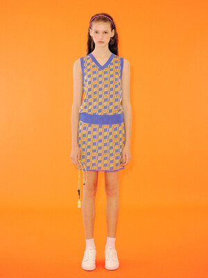 Heart Block Pattern Knit Vest [TANGERINE]