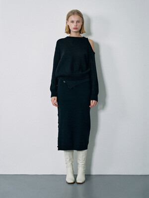 Button knit skirt - Black