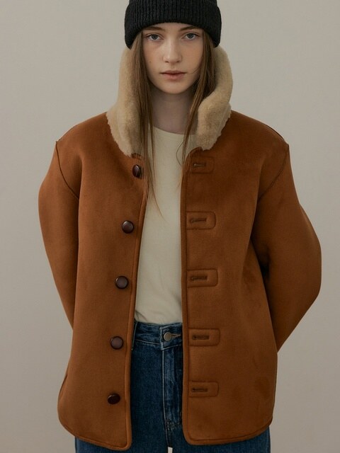 아우터,아우터 - 블랭크공삼 (blank03) - wool shearing reversible half coat (beige)