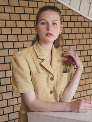 Katherine Half Sleeve Tweed Jacket_Yellow