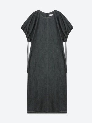 SQUARE DOLMAN SLEEVE DENIM DRESS BLACK