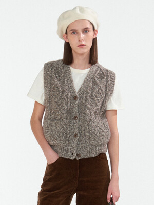 Country cable knit vest (Old brown)