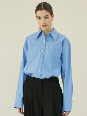 Cotton Wide Collar Semi Over Shirts [SKY BLUE]