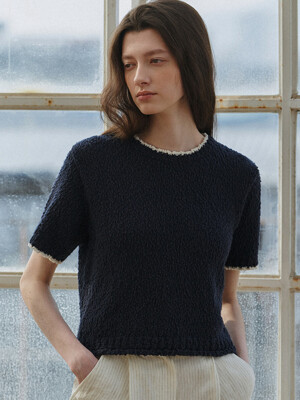 Pansy half sleeve knit (Navy)