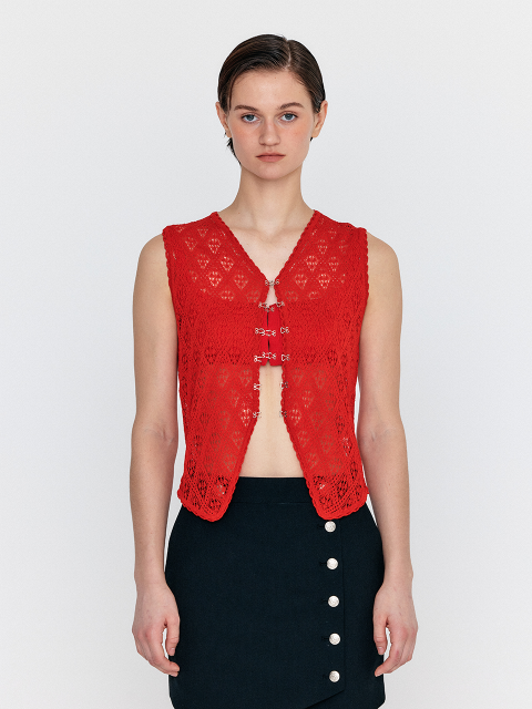 니트 - 잉크 (EENK) - WIOND Diamond Lace Knit Vest - Red