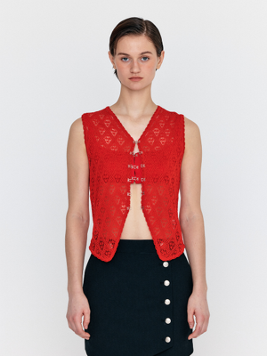 WIOND Diamond Lace Knit Vest - Red