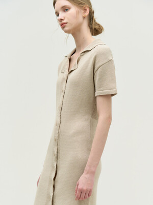 Kit button slim midi dress - beige