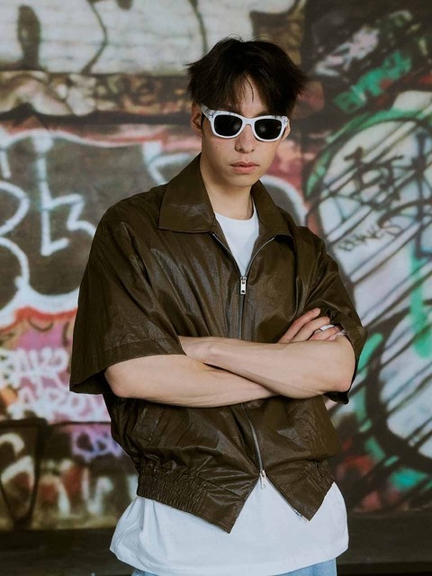 셔츠,아우터 - 이지노이지 (EASY NO EASY) - 코팅 크롭 하프자켓 - 카키