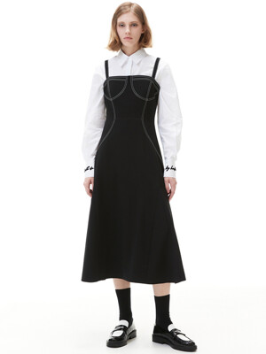 STITCH SLIMLINE FLARE DRESS_BLACK