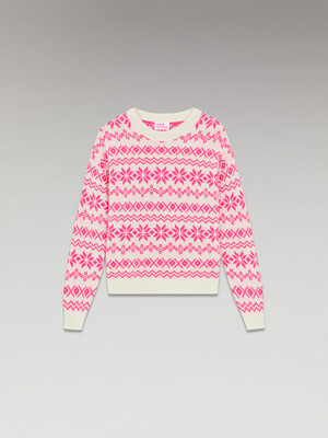 Two-Tone Norwegian Crewneck Sweater Pink
