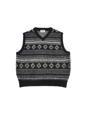 Ethnic Pattern Vneck Vest - Charcoal