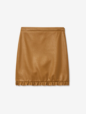 FRILL LEATHER SKIRT_CAMEL