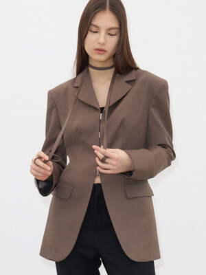 NECK-STRAP SLIM-FIT JACKET(BROWN)