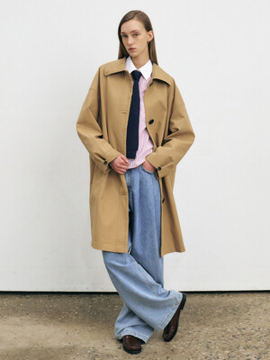 VOLUMINOUS SINGLE TRENCH COAT [BEIGE]