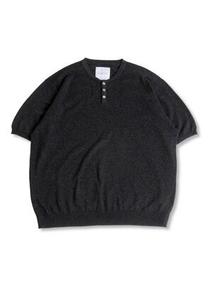 CABLE HENRY NECK HALF KNIT CHARCOAL