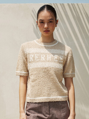 LOGO EMBROIDERED KNIT TOP CARAMEL