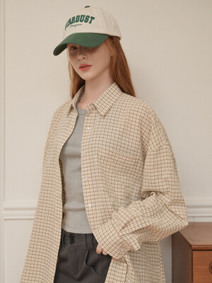 Lossy Grid Oversized checkered shirt Beige