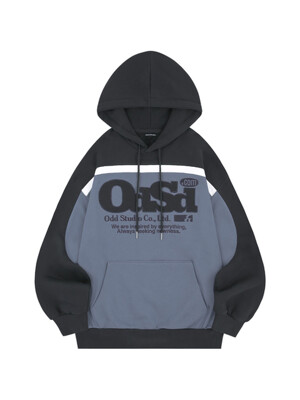 ODSD 컬러 블록 오버핏 후드 - DARK CHARCOAL BLUE GRAY