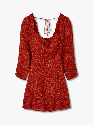 플라워 프린트 스윗 하트 넥 드레스 (Remi Dress)_레드 RF14307048