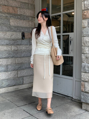 Sheer H-Line long Skirt[LMBESPSK5401]-Beige