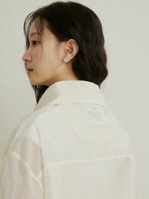 Lace back label ribbon string summer blouson - cream
