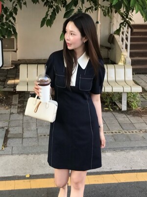 [은현 PICK]라운드 배색 카라 미니 원피스 OW5XO4160