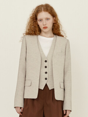 GUJWA Linen collarless blazer (Oatmeal)