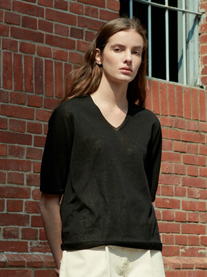 V.wholegarment v neck knit (black)