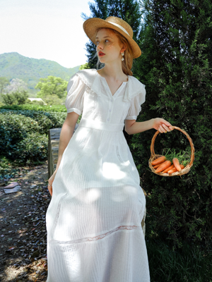 Cest white lace sheer look dress
