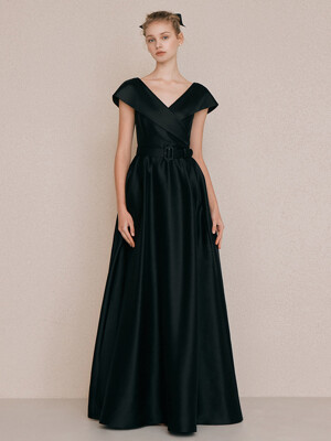 LAUREN V-neck A-line maxi dress (Black)