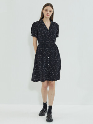 Heart Collar Shirt Dress Black