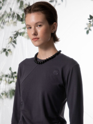 Shirring Long Sleeve T-Shirt in D/Grey VW2AE326-13