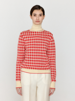 VINKY Gingham Check Knit Pullover - Red/Ivory